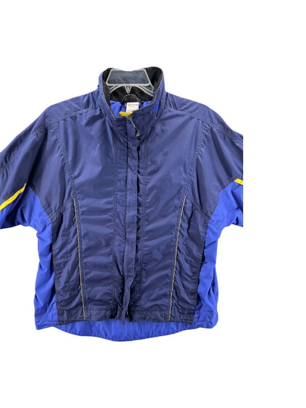 Vintage Womens XL Windbreaker Jacket Hi Lo Blue Multi Hide a Hood Moving Comfort - Picture 5 of 10